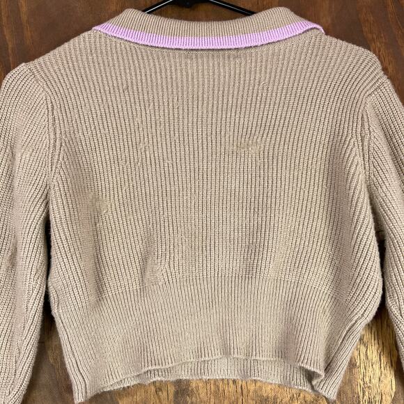 Hazel Moon Womens Sweater Brown Ribbed Cropped Long Sleeve Medium - Picture 11 of 13